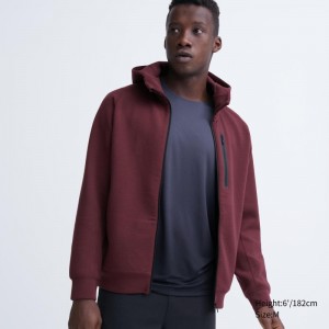 Burgundy Men Uniqlo Dry Stretch Sweat Long-sleeve Full-zip Hoodie | USA CTJWA-8764