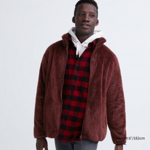 Burgundy Men Uniqlo Fluffy Yarn Fleece Full-zip Jackets | USA PNGUV-2835