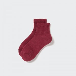 Burgundy Men Uniqlo Heattech Pile Half Socks | USA BHGVZ-2784