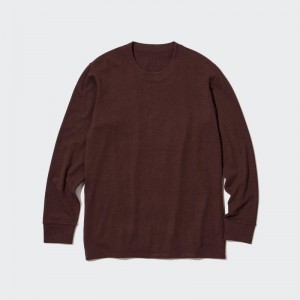 Burgundy Men Uniqlo Heattech Ultra Warm Crew Neck Long-sleeve T Shirts | USA ANXJP-5870