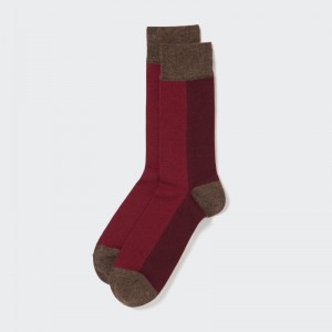 Burgundy Men Uniqlo Striped Socks | USA BZKJY-5836