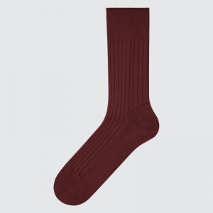 Burgundy Men Uniqlo Supima® Cotton Wide-ribbed Socks | USA SPVMN-2139