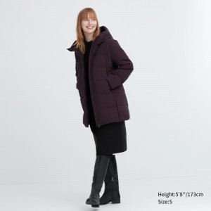 Burgundy Women Uniqlo Seamless Down Short Coats | USA SDCVF-7958