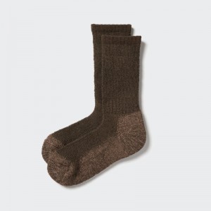 Dark Brown Men Uniqlo Heattech Soft Pile Heather Socks | USA ATZFJ-8397