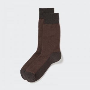 Dark Brown Men Uniqlo Herringbone Socks | USA KQWUA-3456