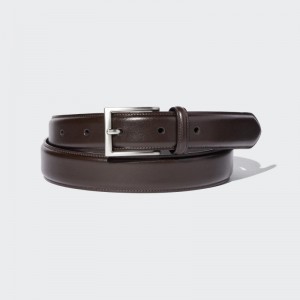 Dark Brown Men Uniqlo Italian Leather Stitched Belts | USA TEHIK-5946