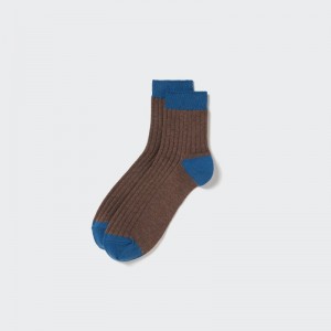 Dark Brown Men Uniqlo Ribbed Half Socks | USA KPSBX-5348