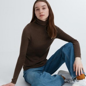 Dark Brown Women Uniqlo Extra Fine Merino Ribbed Turtleneck Long-sleeve Sweaters | USA PXILS-0236