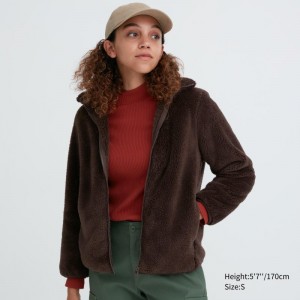 Dark Brown Women Uniqlo Fluffy Yarn Fleece Full-zip Jackets | USA UDLGN-6730