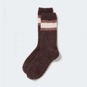 Dark Brown Women Uniqlo Heattech Soft Fluffy Socks | USA ZODAS-5741