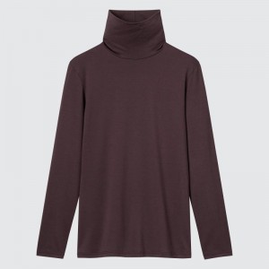 Dark Brown Women Uniqlo Heattech Turtleneck Long-sleeve T Shirts | USA WZXBR-2634