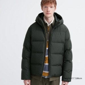 Dark Green Men Uniqlo 3d Cut Seamless Down Parka | USA ZHQJB-4763