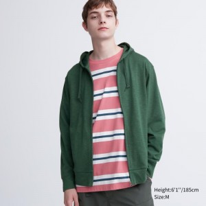 Dark Green Men Uniqlo Airism Uv Protection Full-zip Hoodie | USA JOQHS-9437