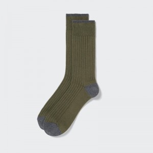 Dark Green Men Uniqlo Ribbed Socks | USA XPRDE-3475