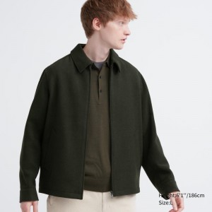 Dark Green Men Uniqlo Single Collar Short Jackets | USA OGWXQ-5796