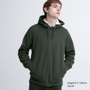 Dark Green Men Uniqlo Sweat Pullover Long-sleeve Hoodie | USA SZLED-6278