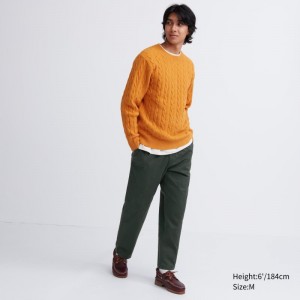 Dark Green Women Uniqlo Cotton Relaxed Ankle Pants | USA JTKOG-4592