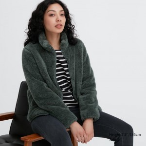 Dark Green Women Uniqlo Fluffy Yarn Fleece Full-zip Jackets | USA PUZEK-5847