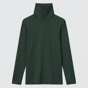 Dark Green Women Uniqlo Heattech Turtleneck Long-sleeve T Shirts | USA IJANC-1358