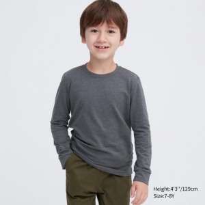 Dark Grey Kids Uniqlo Heattech Cotton Crew Neck Long-sleeve (Extra Warm) T Shirts | USA MDXKU-8210