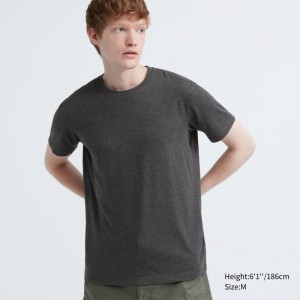 Dark Grey Men Uniqlo Dry Crew Neck Short-sleeve Color T Shirts | USA OECRA-1697