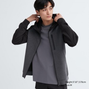 Dark Grey Men Uniqlo Dry Stretch Sweat Full-zip (Color Block) Hoodie | USA KHQCR-5723