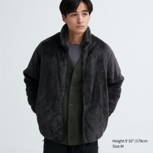 Dark Grey Men Uniqlo Fluffy Yarn Fleece Full-zip Jackets | USA XMZLK-9168