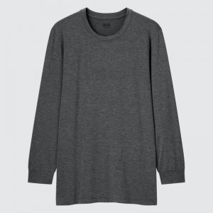 Dark Grey Men Uniqlo Heattech Crew Neck Long-sleeve (2021 Edition) T Shirts | USA ZOWNQ-8935