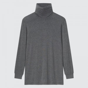 Dark Grey Men Uniqlo Heattech Turtleneck T Shirts | USA PCKIF-6543