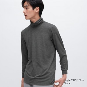 Dark Grey Men Uniqlo Heattech Turtleneck T Shirts | USA SCHKN-8324