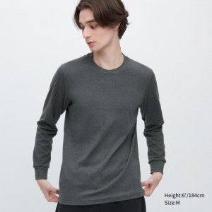 Dark Grey Men Uniqlo Heattech Ultra Warm Crew Neck Long-sleeve T Shirts | USA REVJZ-0358