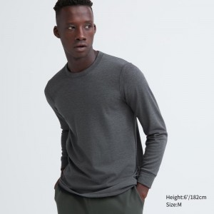 Dark Grey Men Uniqlo Heattech Ultra Warm Crew Neck T Shirts | USA LHSOZ-3629