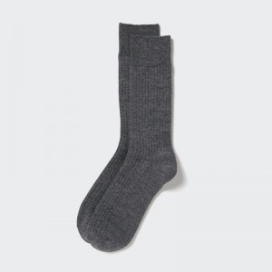 Dark Grey Men Uniqlo Heattech Wide Ribbed Socks | USA EDVGH-0592