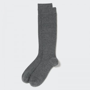 Dark Grey Men Uniqlo Heattech Wide-ribbed Knee-high Socks | USA MHKEI-0186