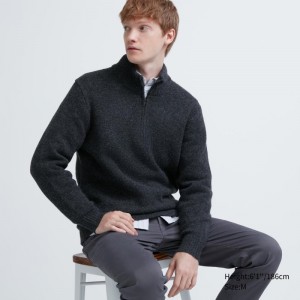 Dark Grey Men Uniqlo Souffle Yarn Long Sleeve Half-zip Sweaters | USA RIWDQ-1876