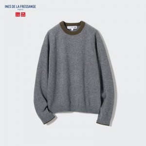 Dark Grey Women Uniqlo Cashmere Crew Neck Long-sleeve (Ines De La Fressange) Sweaters | USA YCNWG-9564