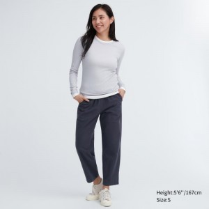 Dark Grey Women Uniqlo Cotton Relaxed Ankle Pants | USA YTLQF-7861