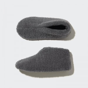 Dark Grey Women Uniqlo Fleece Room Faux Shearling Fleece Slippers | USA ZXSPU-4785