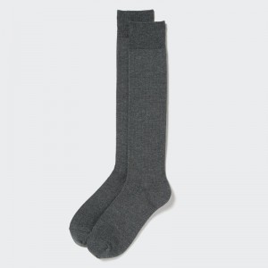 Dark Grey Women Uniqlo Heattech Knee-high Ribbed Socks | USA IZQNG-3415