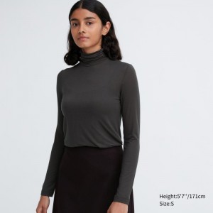 Dark Grey Women Uniqlo Heattech Ultra Light Turtleneck Long-sleeve T Shirts | USA ITVYB-1607