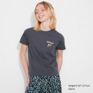 Dark Grey Women Uniqlo Love Sunshine & Peanuts Ut (Short-sleeve Graphic) T Shirts | USA BVGTO-4560