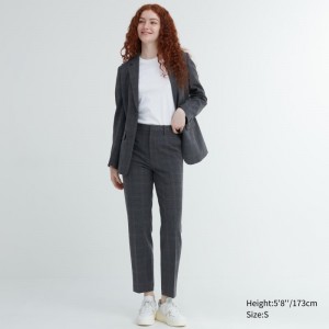 Dark Grey Women Uniqlo Smart Ankle (2-way Stretch Glen Check, Tall) Pants | USA SROAF-7824