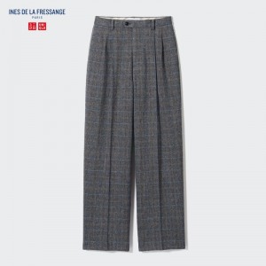 Dark Grey Women Uniqlo Tweed Pleated Wide (Ines De La Fressange) Pants | USA VFGRY-4591