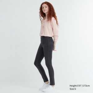 Dark Grey Women Uniqlo Ultra Stretch Denim Leggings Pants | USA QCTYX-5341