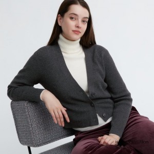 Dark Grey Women Uniqlo Washable Knit Ribbed Long-sleeve Cardigan | USA LCHMW-8467