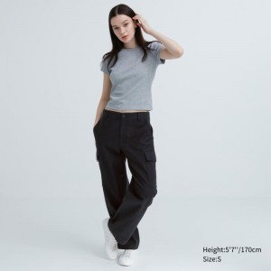 Dark Grey Women Uniqlo Wide Straight Cargo Pants | USA FNGQZ-8476