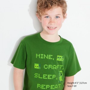 Green Kids Uniqlo Minecraft Ut (Short-sleeve Graphic) T Shirts | USA DRLMI-5041