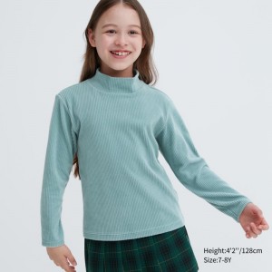 Green Kids Uniqlo Ribbed Fleece High Neck Long-sleeve T Shirts | USA RUMHP-6913