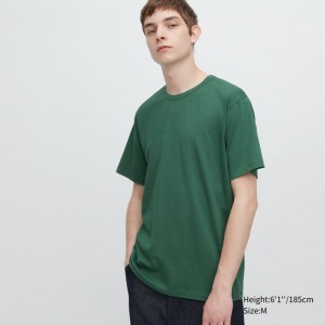 Green Men Uniqlo Airism Cotton Crew Neck T Shirts | USA EHIYD-5867