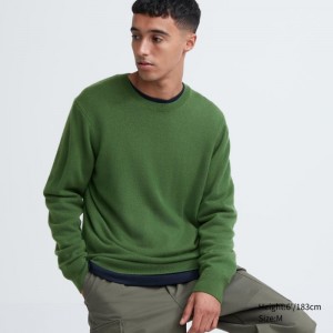 Green Men Uniqlo Cashmere Crew Neck Long-sleeve Sweaters | USA OZIUE-2941